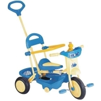 Трехколесный велосипед "Пчелка" с управляющей ручкой, цвет: голубой, желтый артикул 365a.